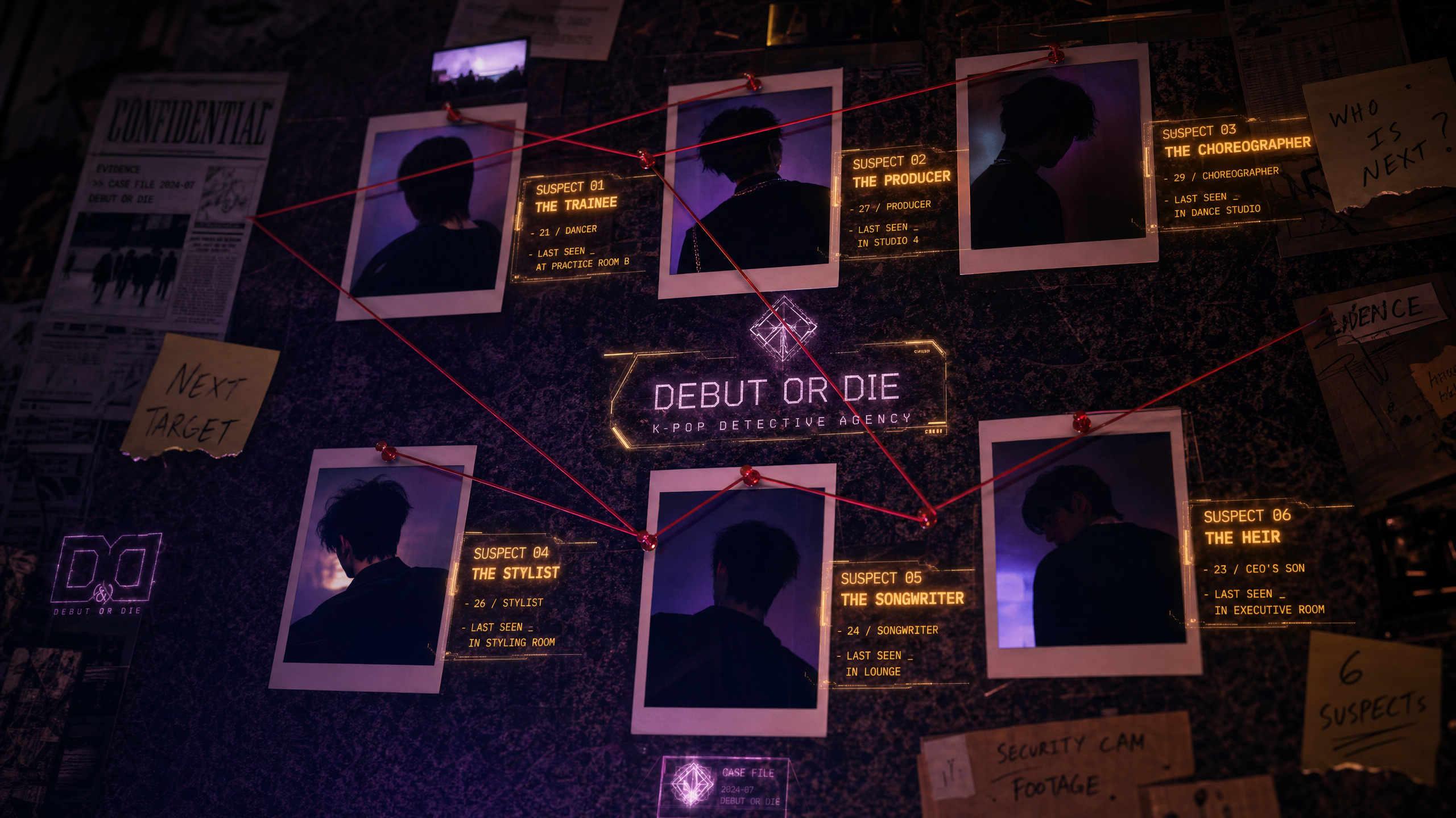 Evidence Board — Seven Suspects